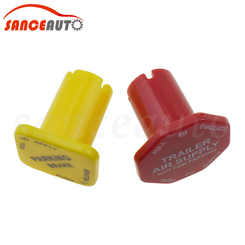 Yellow & Red Valve Parking & Air Brake Knobs 2PCS for Semi Trucks 298818 298817