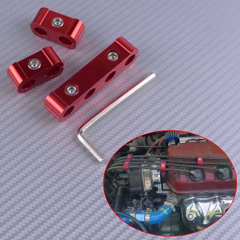 3Pcs Red Aluminum Engine Spark Plug Wire Separator Divider Organizer Clamp Set