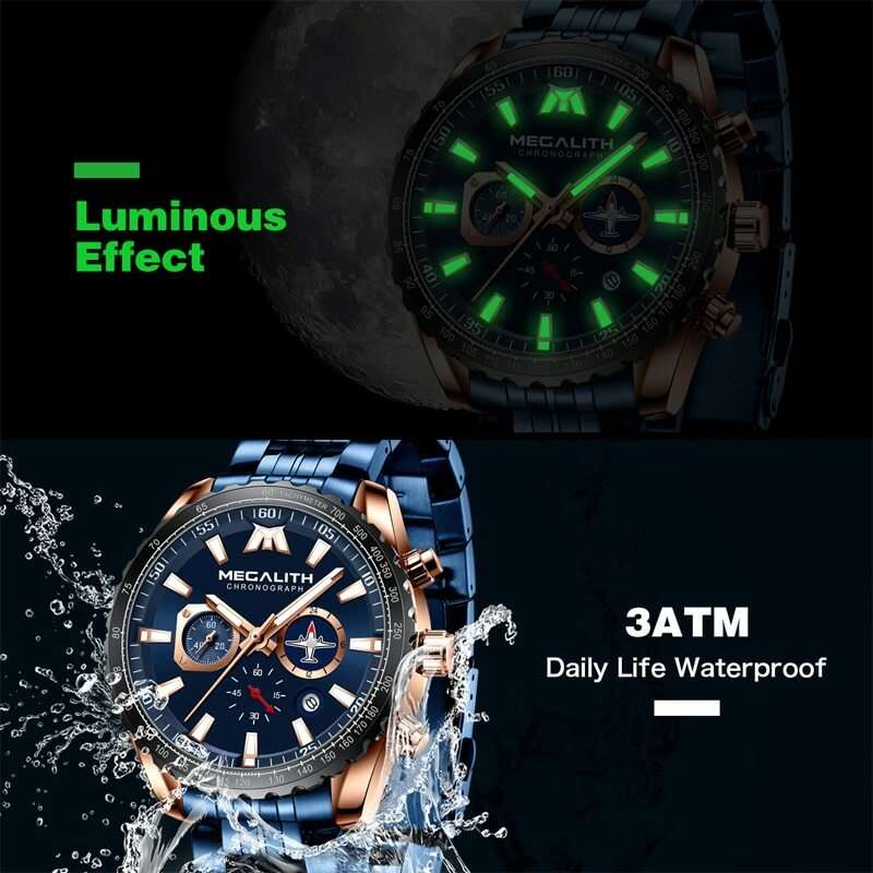 Image 5 - MEGALITH Sports Watches Men Aircraft Pointer Luminous Quartz Watch 30M
