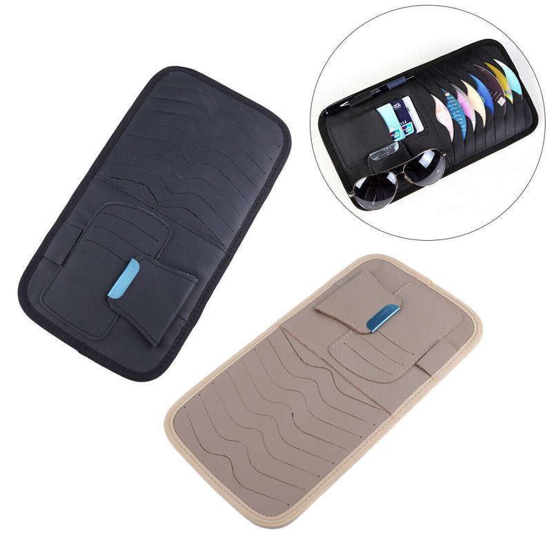 Lambskin Sun Visor Organizer PU Leather CD Disc Storage Bag Glasses Holder Case