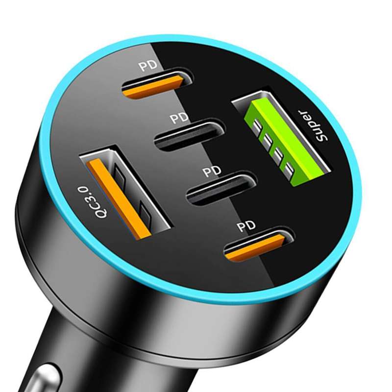 4PD+2USB Super Fast Car Phone Charger Cigarette Lighter Charging Adapter