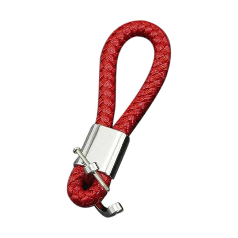 Red PU Braided Style Car Remote Key Ring Keychain With Stirrup Buckle