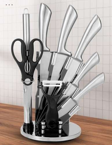 Professional Chef Kitchen Silver Knife Set 9 Pcs Stainless Steel Sharp Knives