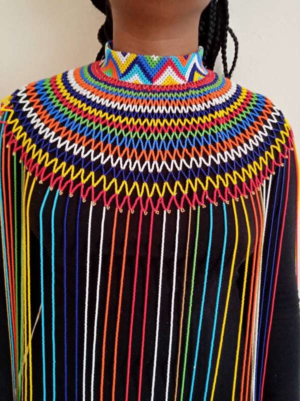 African Coloured Long Necklace, Zulu Necklace, Beaded shawl necklace, African jewelry, Masai necklac