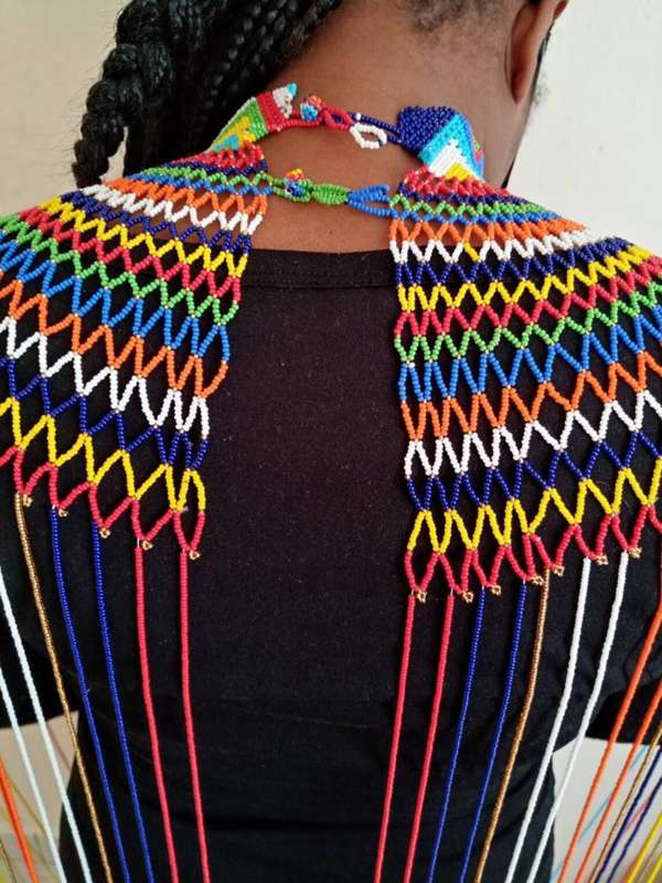 African Coloured Long Necklace, Zulu Necklace, Beaded shawl necklace, African jewelry, Masai necklac