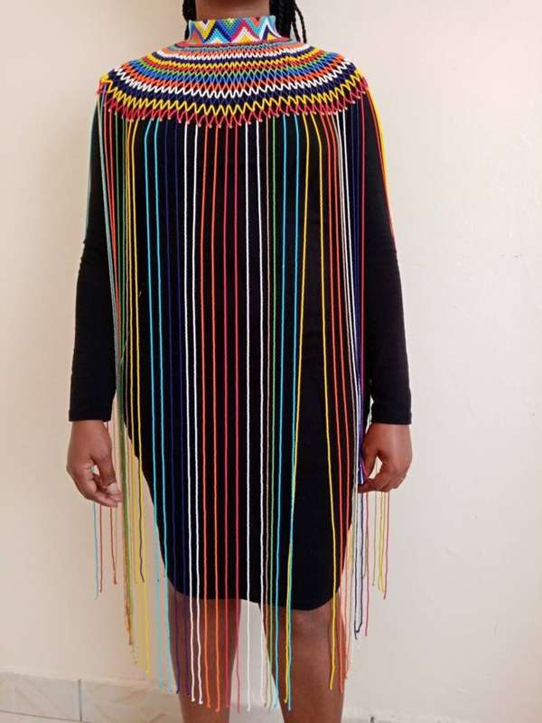 African Coloured Long Necklace, Zulu Necklace, Beaded shawl necklace, African jewelry, Masai necklac