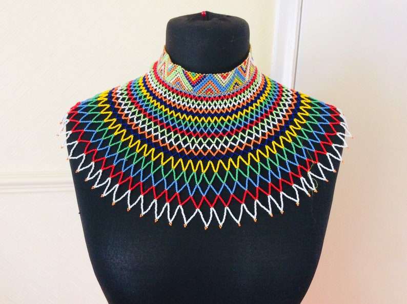 Handmade Beaded Zulu tuttleneck layered necklace.