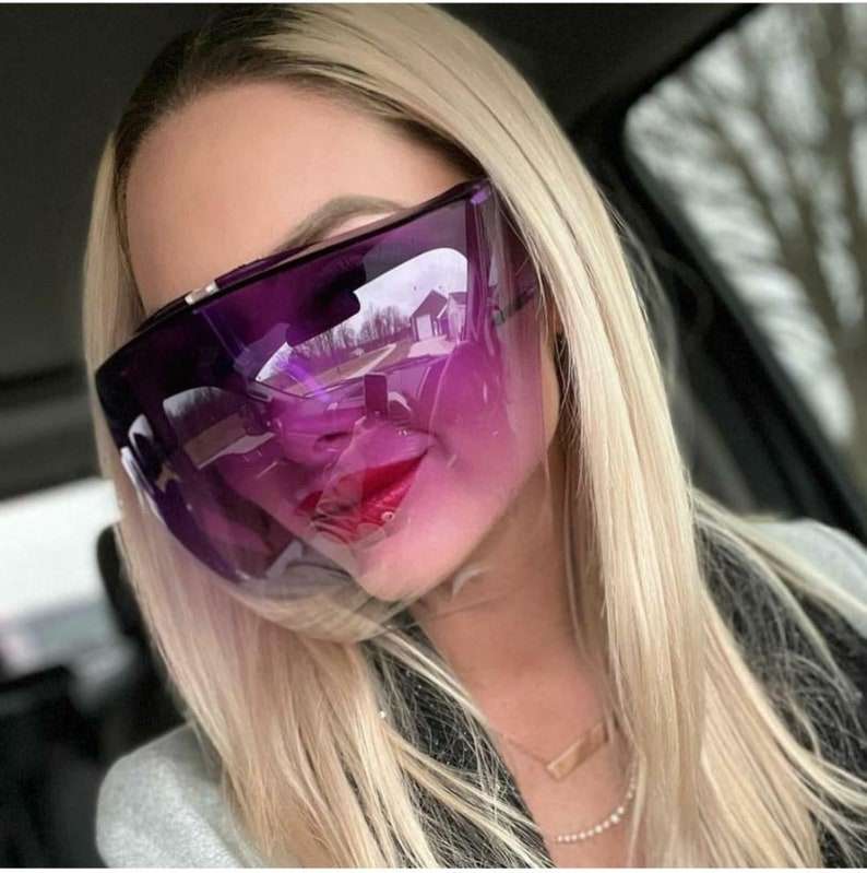 Protective Full Face Shield Guard Full Cover Visor Glasses / Ombre Oversize Sunglasses Mask PPE