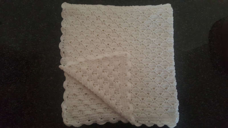 85 x 85cm White Crochet Baby Blanket | 4-Ply Baby Wool