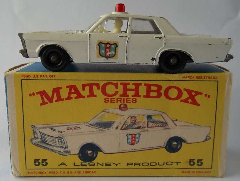 Matchbox Lesney 1-75 Series Regular Wheels #55 Ford Galaxie Police Car BOXED BOXED Made in England