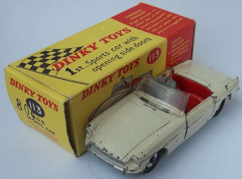 Dinky Toys #113 M.G B Vintage Model Near Mint MGB Open top Made in England 1962 BOXED MODEL
