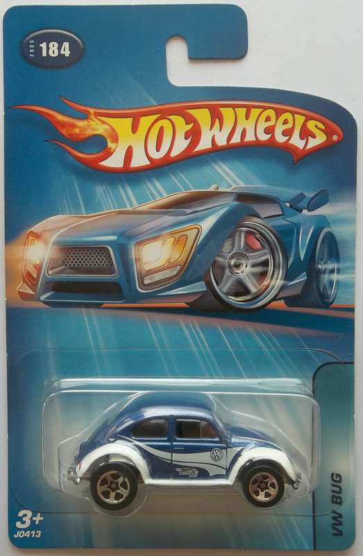 Hot Wheels #184 Volkswagen Bug Beetle BLUE WHITE Made in Malaysia 2005 Matchbox Scale Model Car