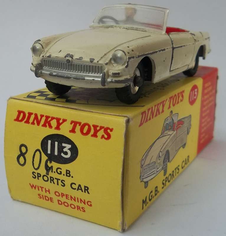Dinky Toys #113 M.G B Vintage Model Near Mint MGB Open top Made in England 1962 BOXED MODEL