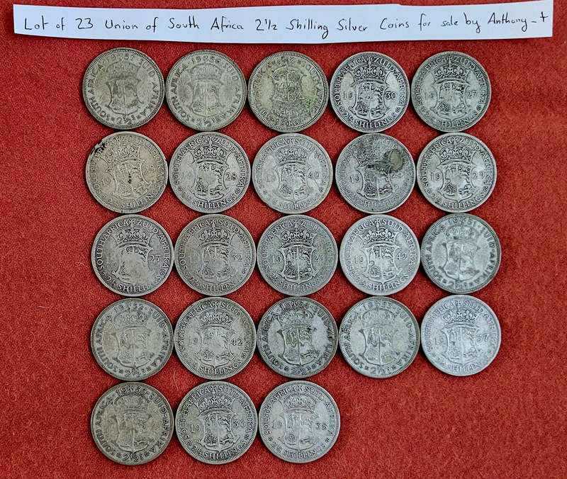 Lot of 23x Silver 2.5s Shilling Union of South Africa Coins @No Reserve!! Starting @ Spot!