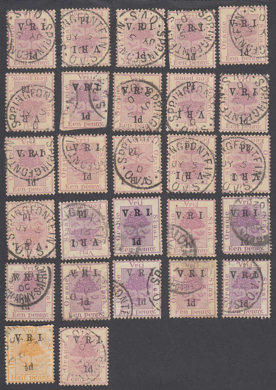 27 Orange Free State Stamps 1900 BOER WAR SPRINGFONTEIN Cancel SOUTH AFRICA