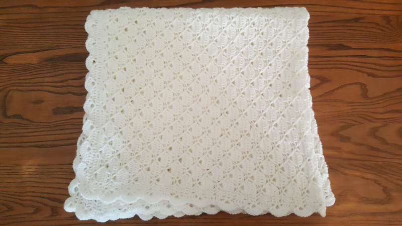 85 x 85cm White Crochet Baby Blanket | 4-Ply Baby Wool
