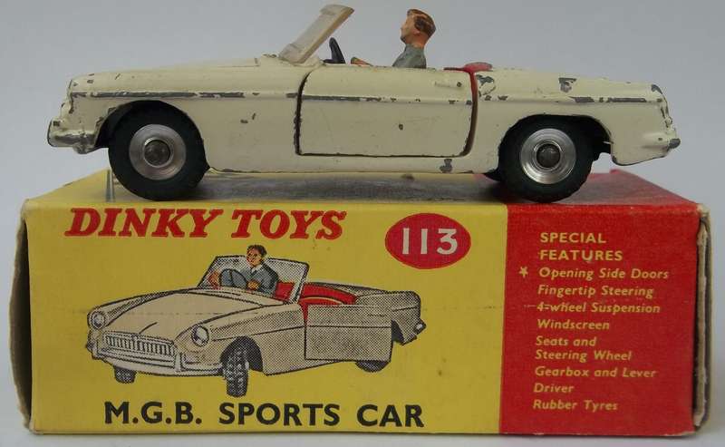 Dinky Toys #113 M.G B Vintage Model Near Mint MGB Open top Made in England 1962 BOXED MODEL