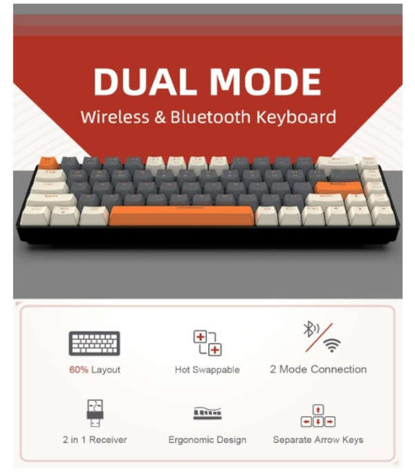 BlueSwitch Bluetooth 5.0/2.4Ghz Wireless Mechanical Keyboard -White Orange