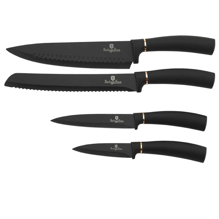 Berlinger Haus 5 Pieces Marble Coating Knife Set + Stand - Black Rose Gold (READ THE DESCRIPTION)