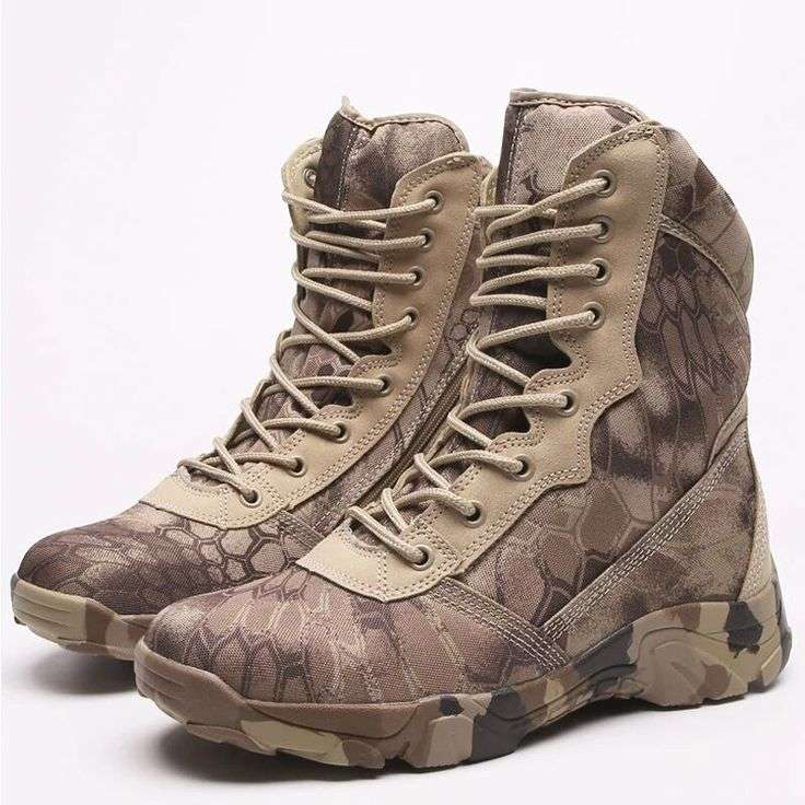(Hommes) Anti-Slip Safety Breathable Shock-Absorbing Climbing Hiking Tactical Ankle Boots - Khaki