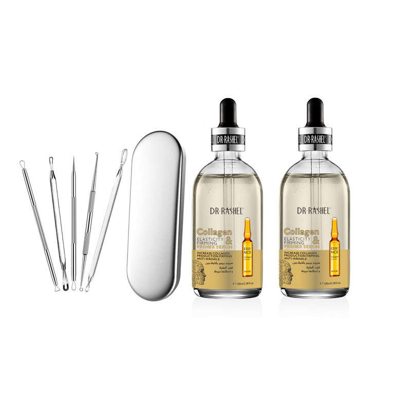 Collagen Elasticity & Firming Primer Serum - 2 Pack with Pimple Remover Kit