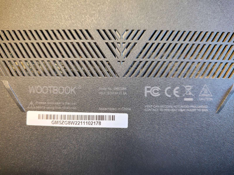 Wootbook Gaming laptop GM5ZG8W Spares laptop / Sold as is (voetstoots, faulty motherboard)