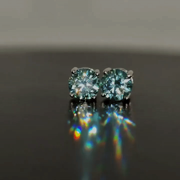 ***HD VIDEO*** 2ct Blue-Green Moissanite Stud Earrings | 18k White Gold Over Sterling Silver