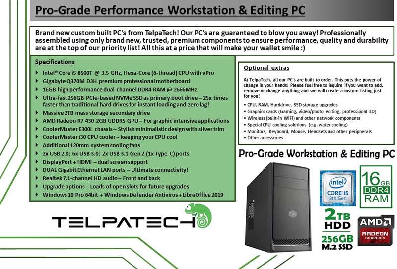 Pro-Grade Performance Workstation & Editing PC - **8th Gen Core i5, 16GB RAM, SSD+HDD, Radeon GPU**