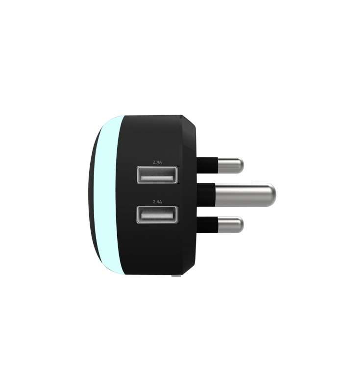 Astrum 3.1A Dual USB Wall Charger with Night Light LED - CH350 - Black
