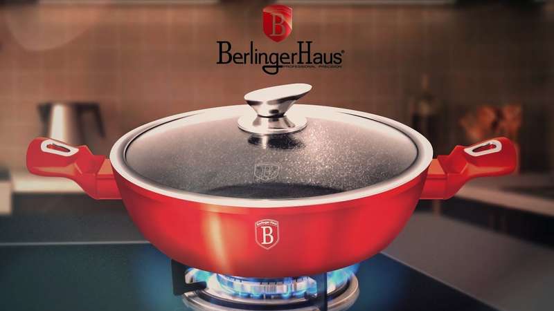 Berlinger Haus - 32 cm Shallow Pot With Lid Burgundy Metallic Line (SECOND HAND)