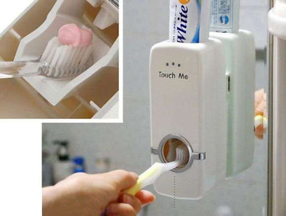 *LOCAL STOCK* NEW Household Automatic Auto Toothpaste Dispenser +5 Toothbrush Holder Set Wall Mount