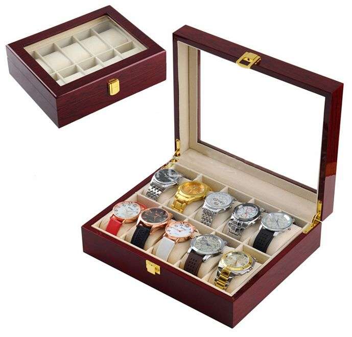 *LOCAL STOCK* Elegant Cherry Wood 10 Grid Watch Display Collection Case Jewelry Storage Organizer
