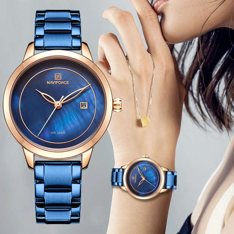 NAVIFORCE 5008 Women Watch 5008 Stainless Steel Lady Wristwatch Waterproof  Ladies Watches Simple Blue Clock Relogio Feminino|Women's Watches| -  AliExpress
