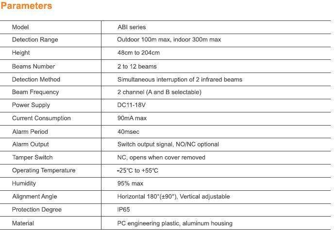 Paravision ABI-100-764 / IR Barrier Quad Beam 100m Specs