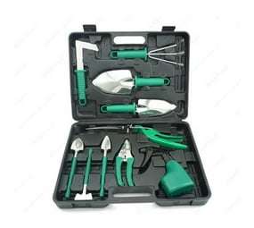 Miss Bliss Imports  10 Pieces Green Garden Tool Set In Carry Case With Handle Outdoor Gift Novelty