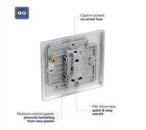 BG Electrical NBS12-01 Single Light Switch, Brushed Steel, 2-Way, 16AX