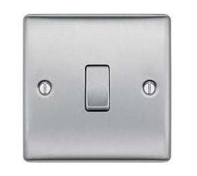 BG Electrical NBS12-01 Single Light Switch, Brushed Steel, 2-Way, 16AX