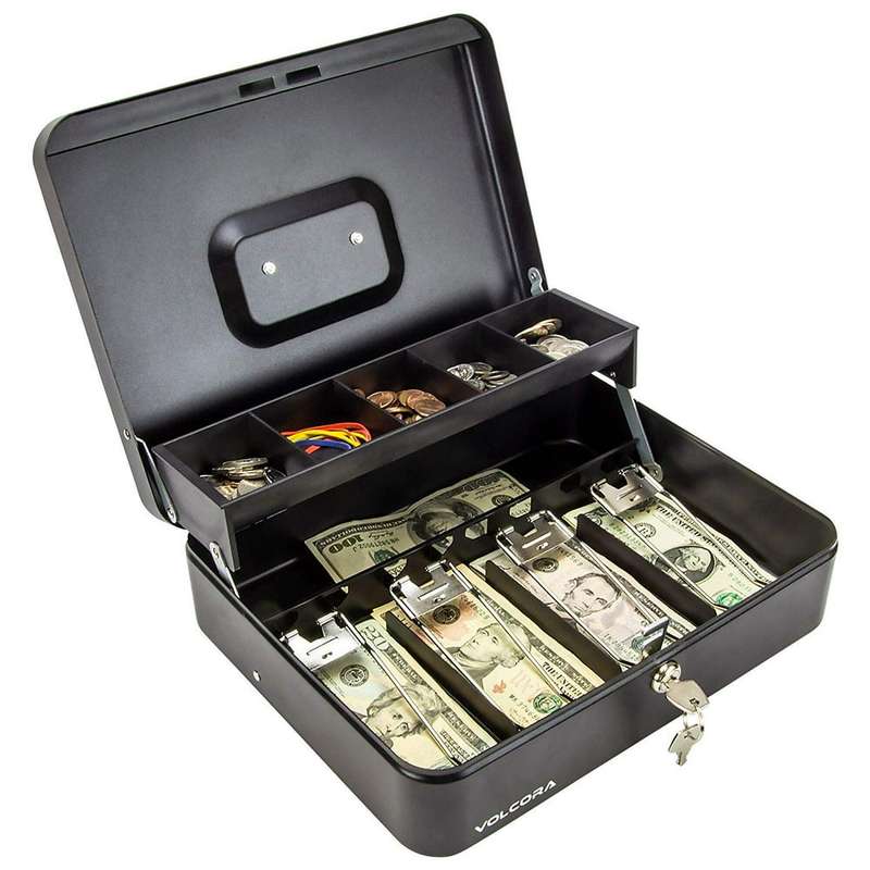 lockable metal money safe box with drawer