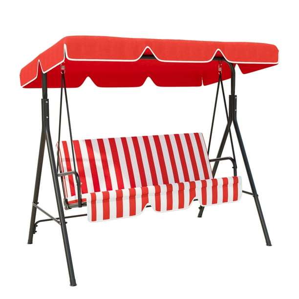 Outsunny 3-Seat Patio Swing Chair with Adjustable Canopy Red and white