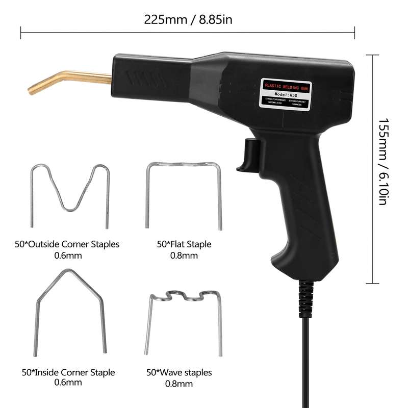 Plastic Welding Gun H50 Bumper Repair Kit Bodywork Fender Includes 200 Staples, Cutter, Knife & Case
