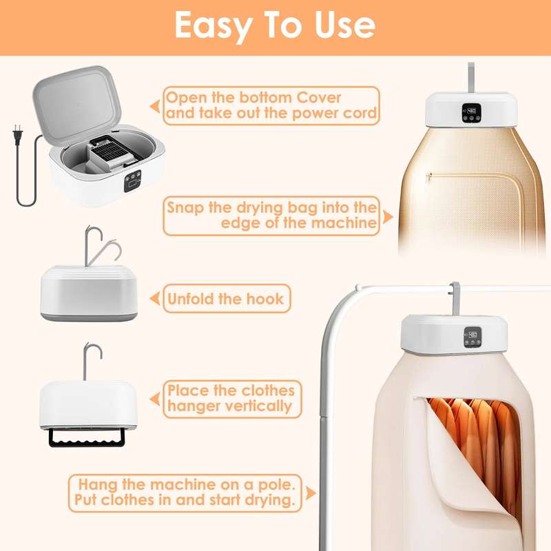 Portable Clothes Dryer Teqhome Mini Dryer Machine with Remote for Small Light Clothes Quick and Easy