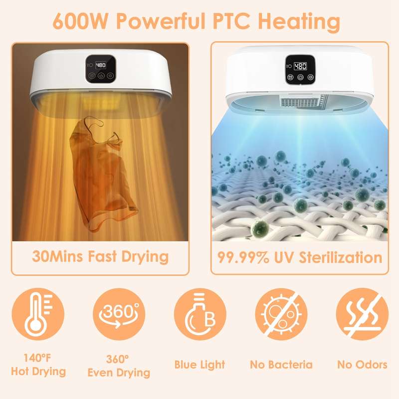 Portable Clothes Dryer Teqhome Mini Dryer Machine with Remote for Small Light Clothes Quick and Easy