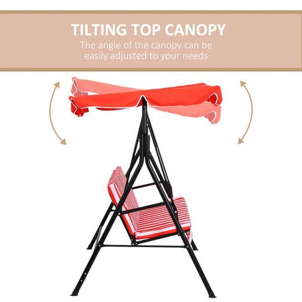 Outsunny 3-Seat Patio Swing Chair with Adjustable Canopy Red and white