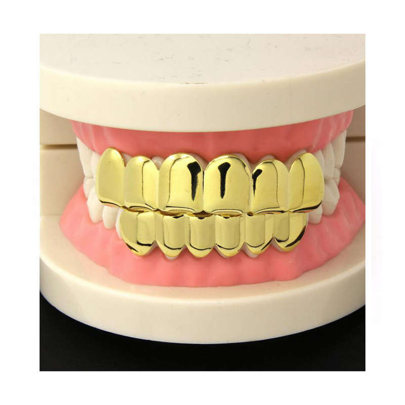 Teeth Grillz Hip Hop Classic Gold Plated Upper &amp; Lower Grillz