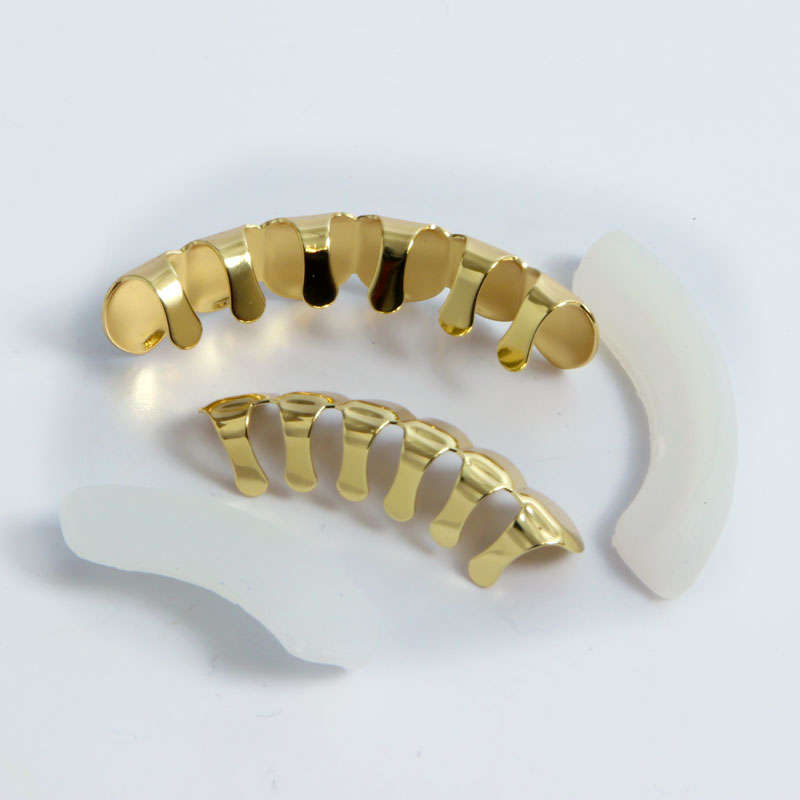 Teeth Grillz Hip Hop Classic Gold Plated Upper &amp; Lower Grillz