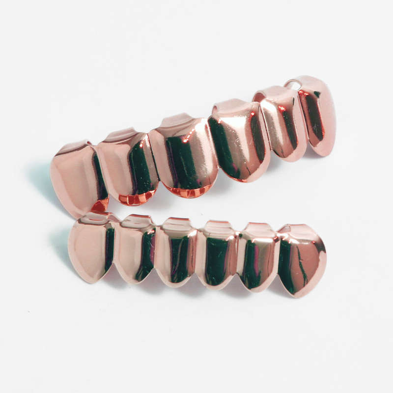 Teeth Grillz Hip Hop Classic Rose Gold Plated Upper &amp; Lower Grillz