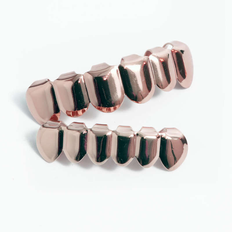 Teeth Grillz Hip Hop Classic Rose Gold Plated Upper &amp; Lower Grillz