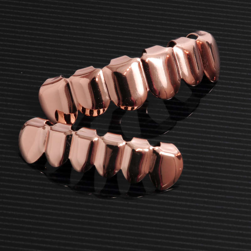 Teeth Grillz Hip Hop Classic Rose Gold Plated Upper &amp; Lower Grillz
