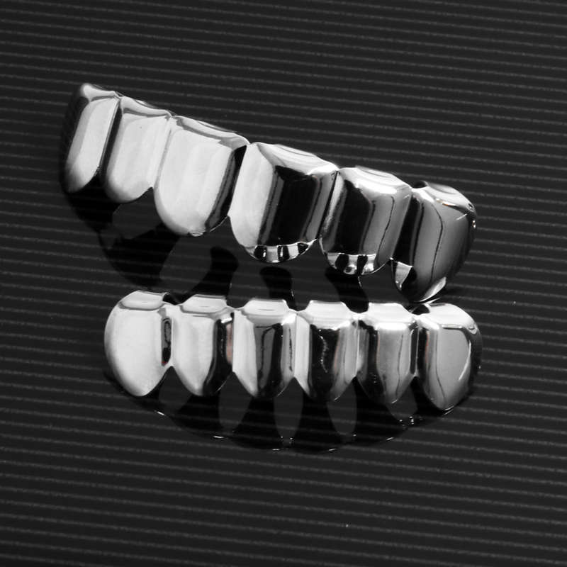 Teeth Grillz Hip Hop Classic Silver Plated Upper & Lower Grillz
