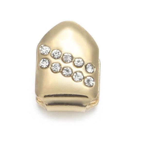 Single Gold Clip-on Tooth Cap with Slashed CZ ICE Design